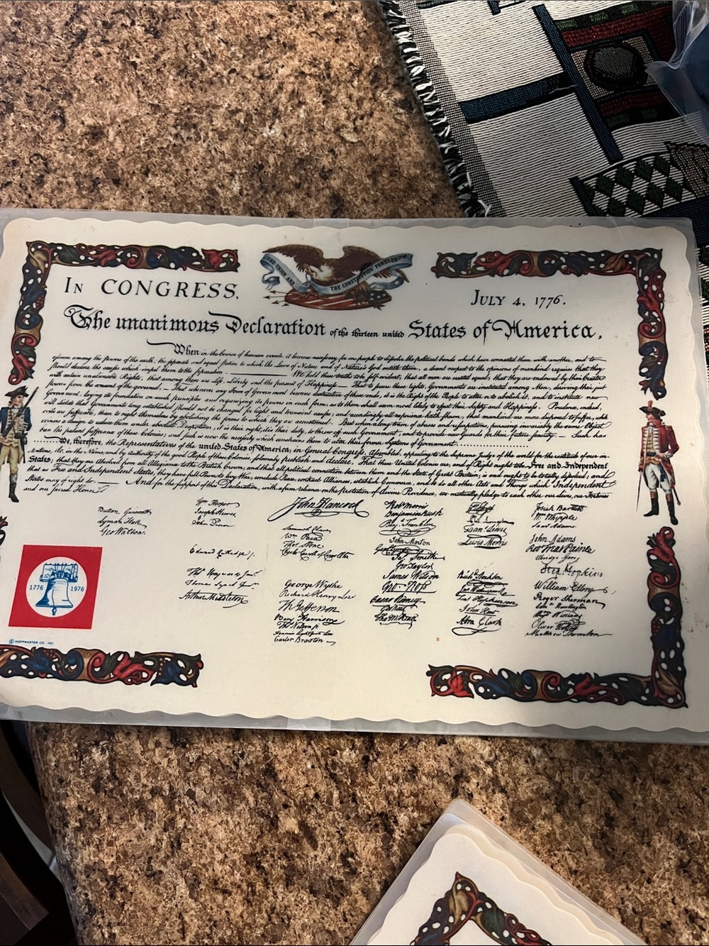 Decorative Declaration of Independence Placemats set of 4 - Red, Blue, Cream